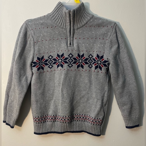 Izod Boys Gray 1/4 Zip Snowflake Detail Sweater - Picture 1 of 6